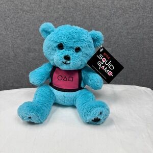 Netflix Squid Game SEGA Turquoise Blue Plush Bear Pink Symbol Vest NWT 9"